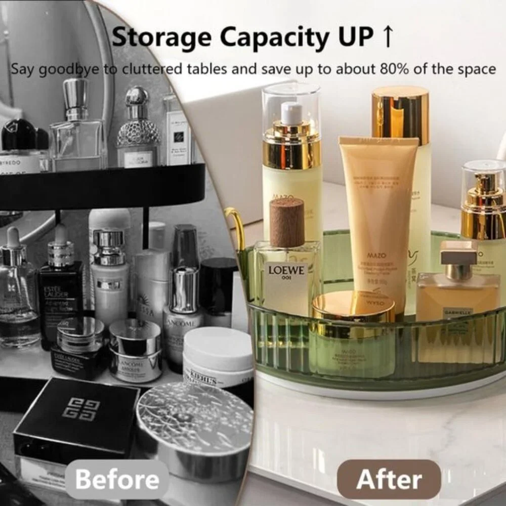 Rotating Makeup Organizer, 1-Tier Vanity Spinner for Skincare & Cosmetics, Green